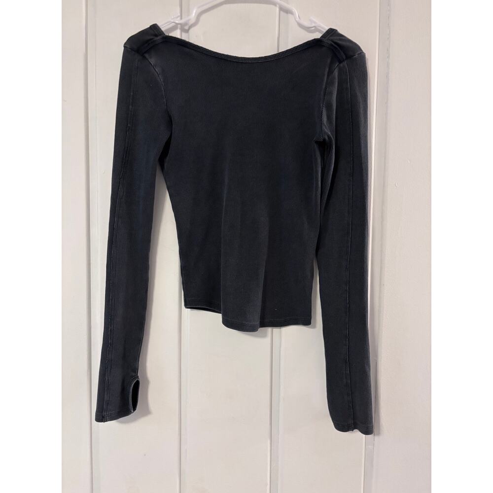 We The Free Free People Gray Ribbed Open Back Long Sleeve Top XS